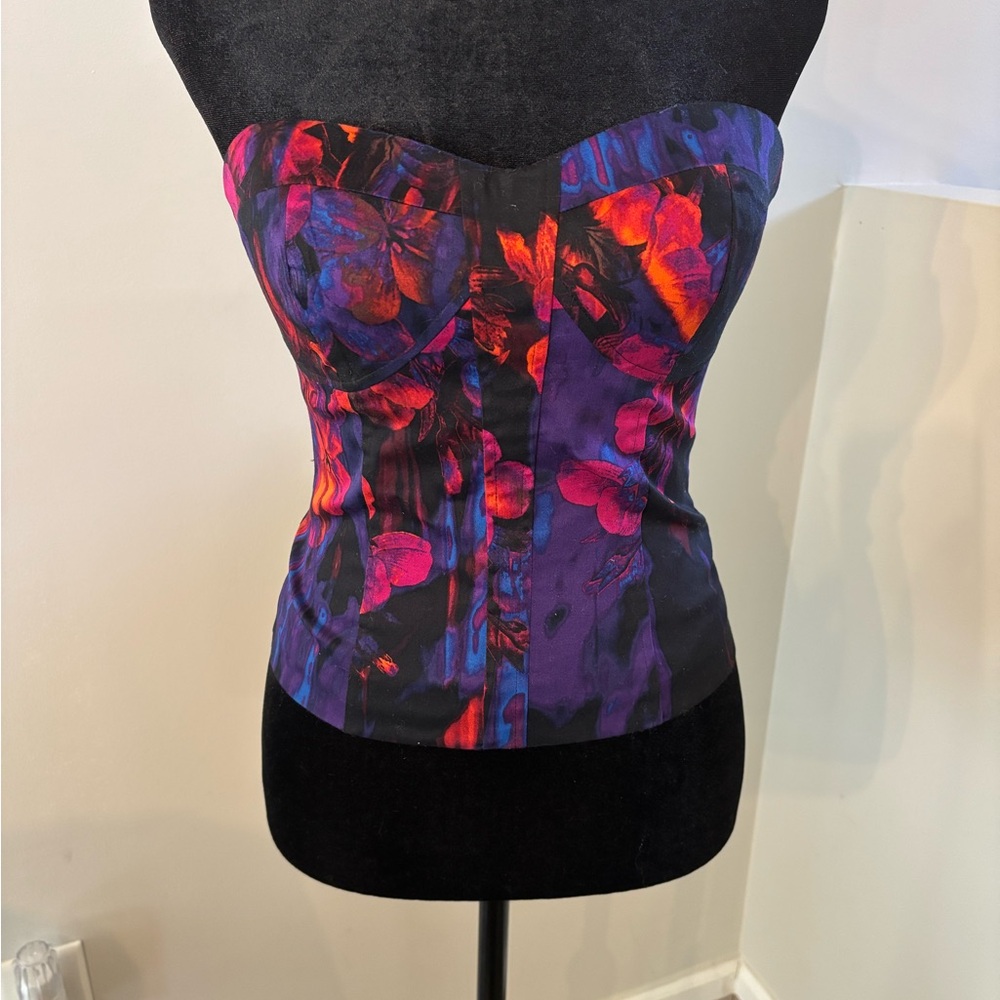 bebe Purple Watercolor Bustier in XXS. Brand New!